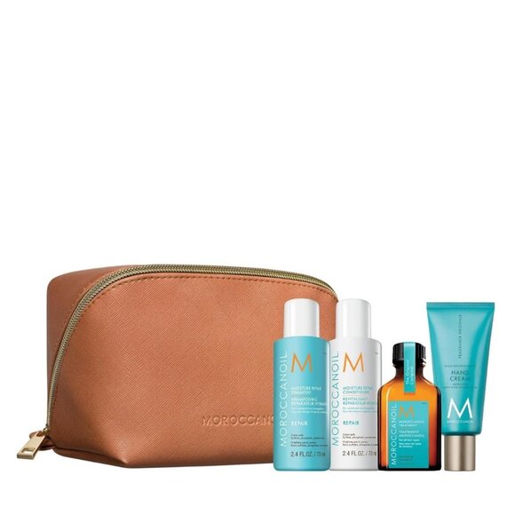 NWT - Moroccanoil Repair Travel Set Includes A FREE Flat-Open Cosmetic Bag - Picture 1 of 7